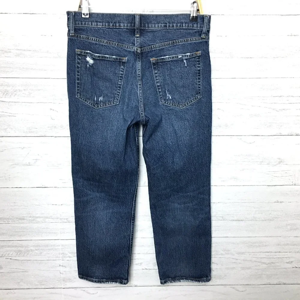 Gap Women's Jeans Cheeky Straight Crop Distressed Button Fly 8 petite inseam 23